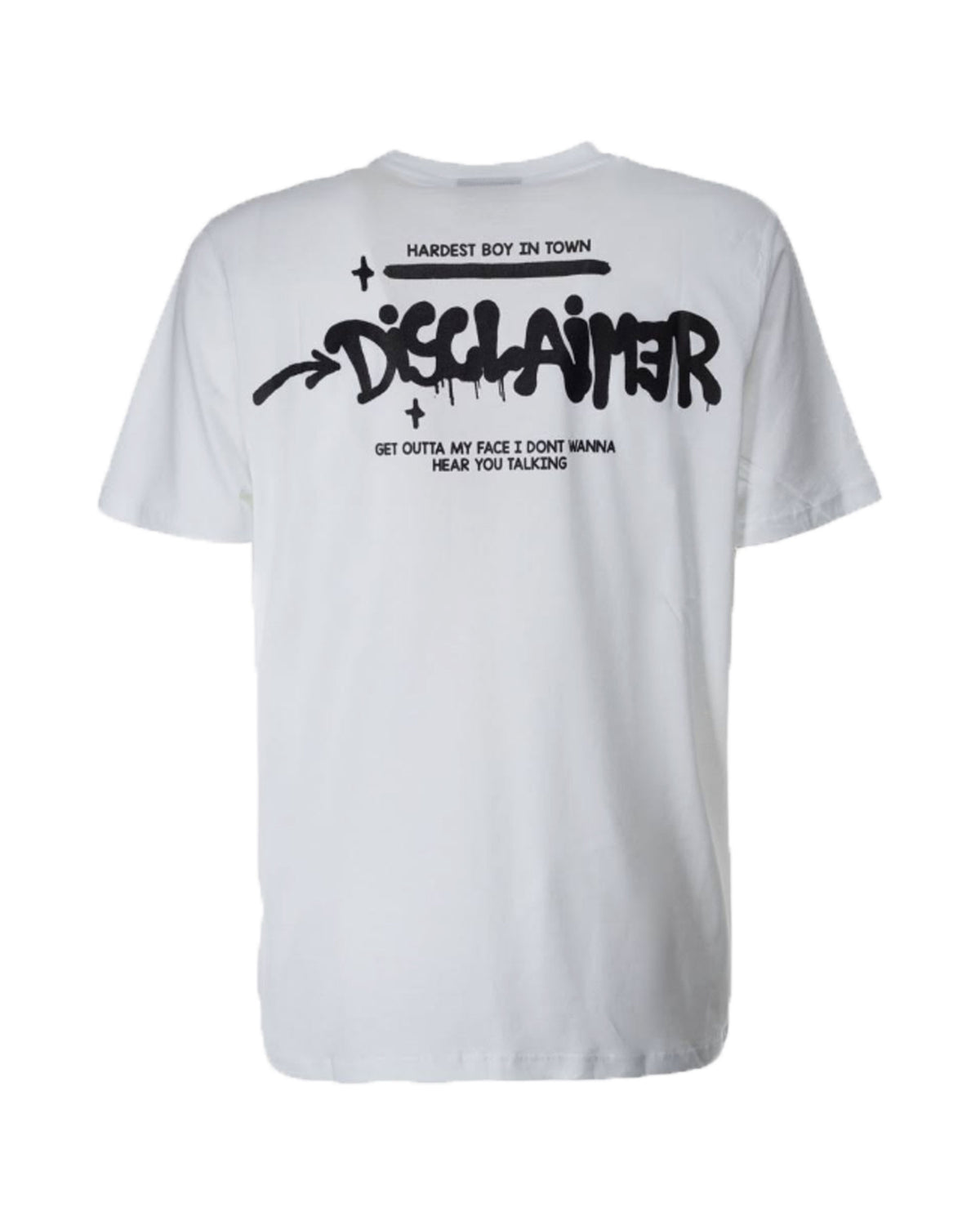 Man Tee Disclaimer Script White