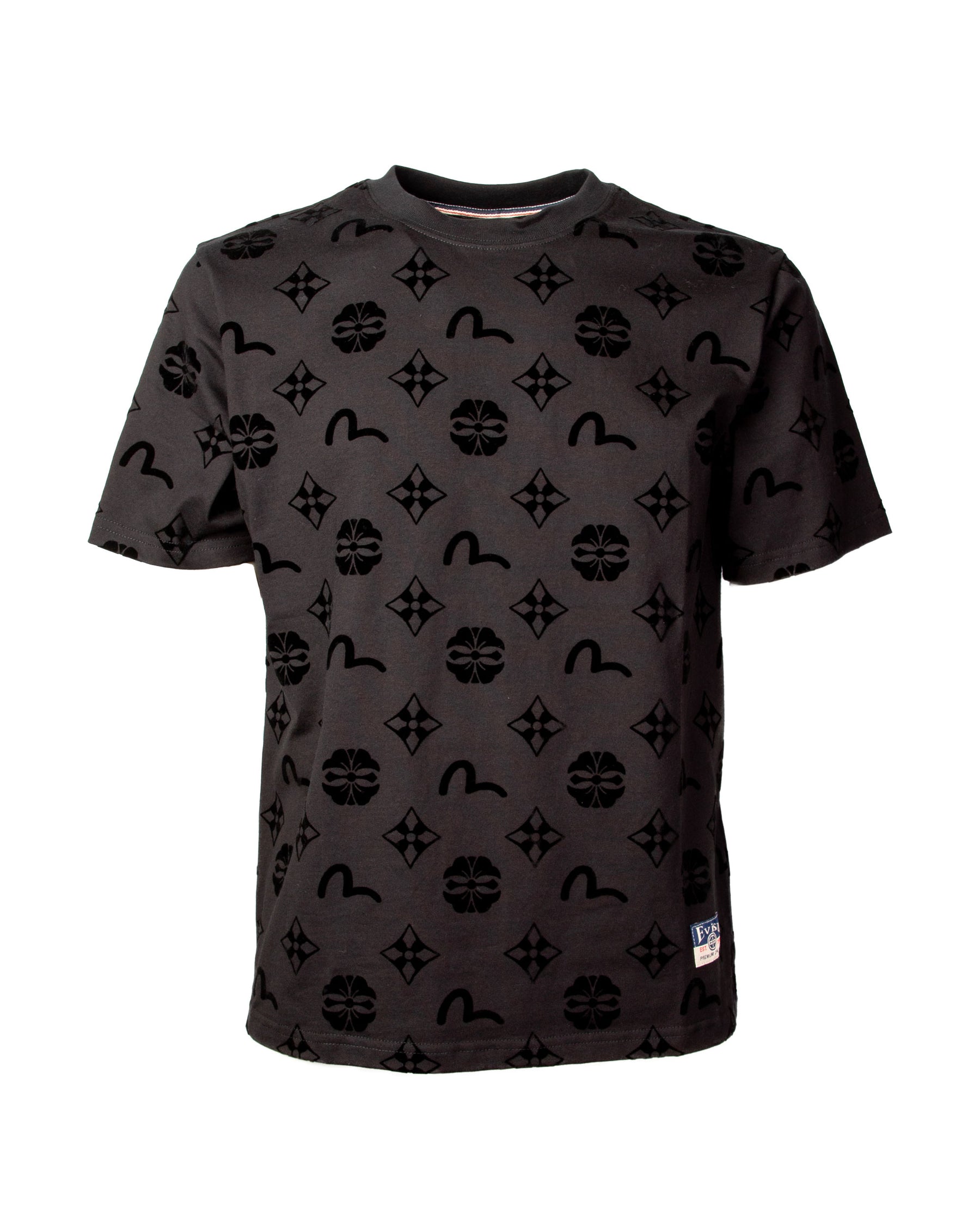 T-Shirt Uomo Evisu Flocking Kamon Aop Nero