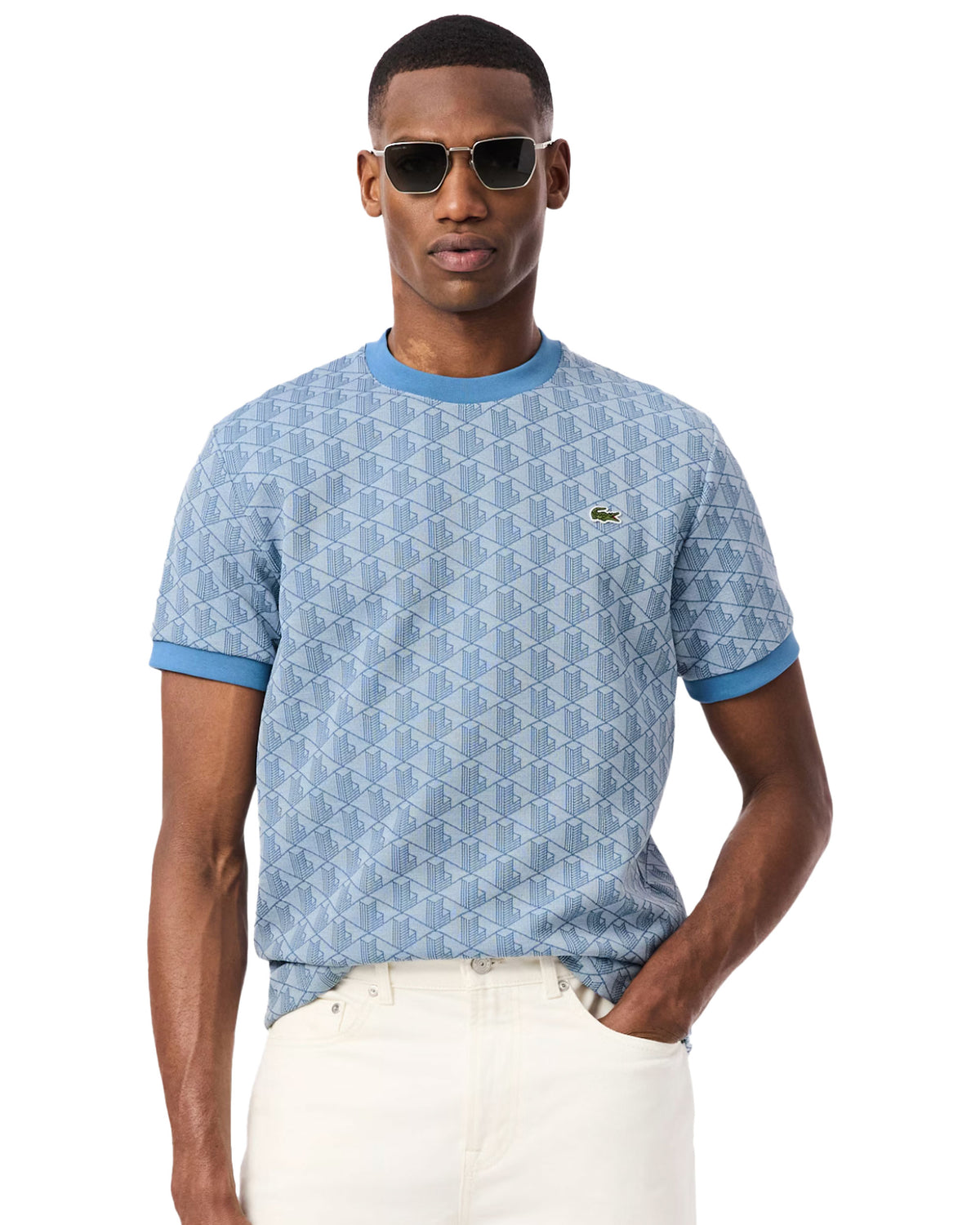 T-Shirt Uomo Monogramma Jacquard Celeste