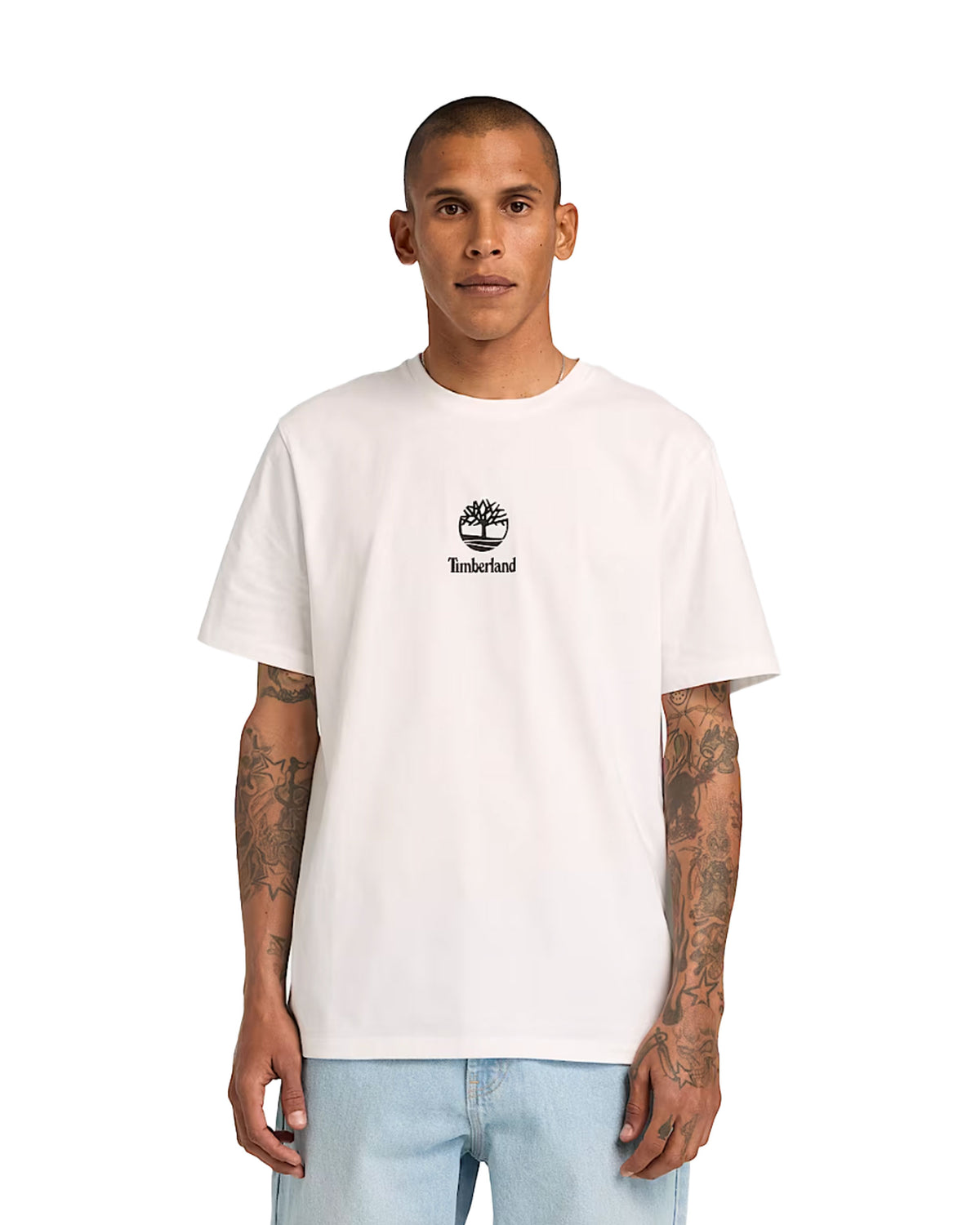 T-Shirt Uomo Timberland Print Stack Logo Short Sleeve Tee Bianco