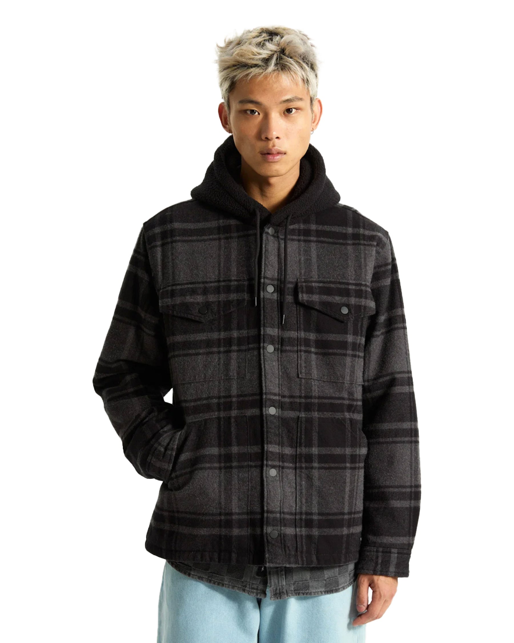 Vans Piedmont Hooded Plaid Shacket Black-Asphalt Heather