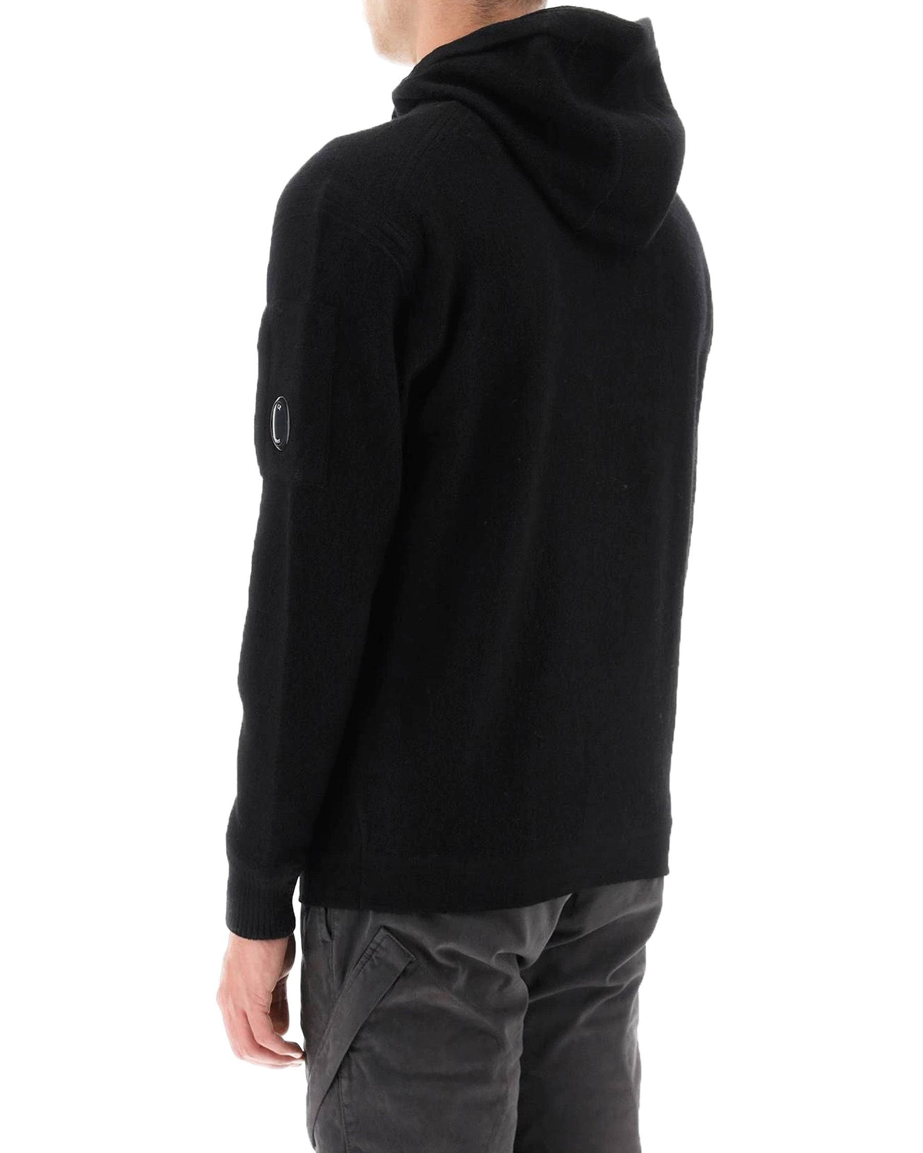 CP Company Knitwear Hooded in merino wool matted Black
