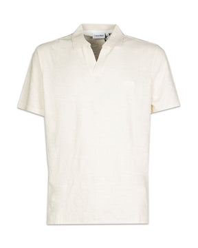 Man Polo Shirt Calvin Klein Cotton Linen Open Collar Egret
