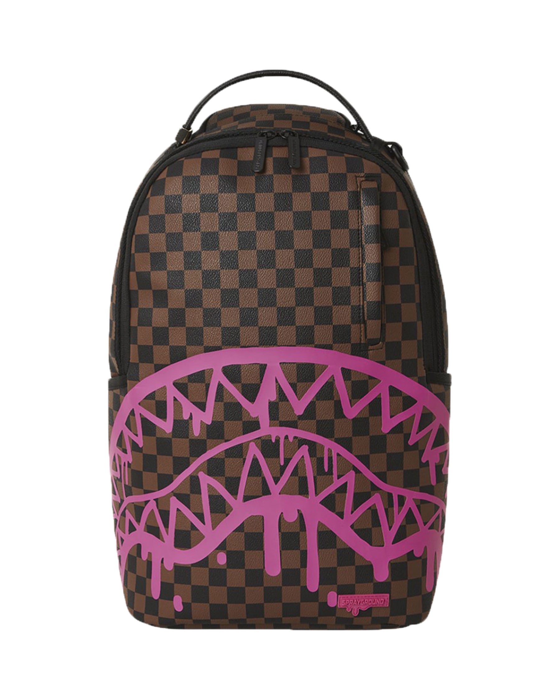 Sprayground Pink Drip DLX Brown Checkered Backpack